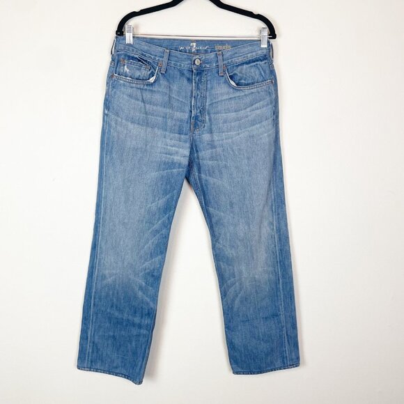 7 for All Mankind Men's 33x28‎ Slouchy Straight Light Wash Y2K Jeans Button Fly - Picture 1 of 11